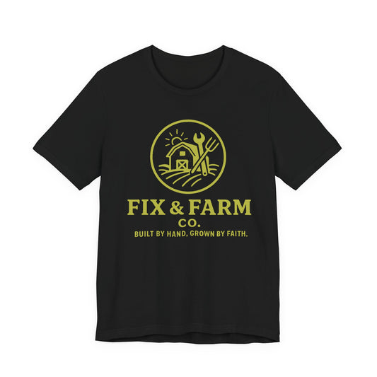 Fix & Farm Co. — Built by Hand, Grown by Faith Farm Tee (Gold Print)