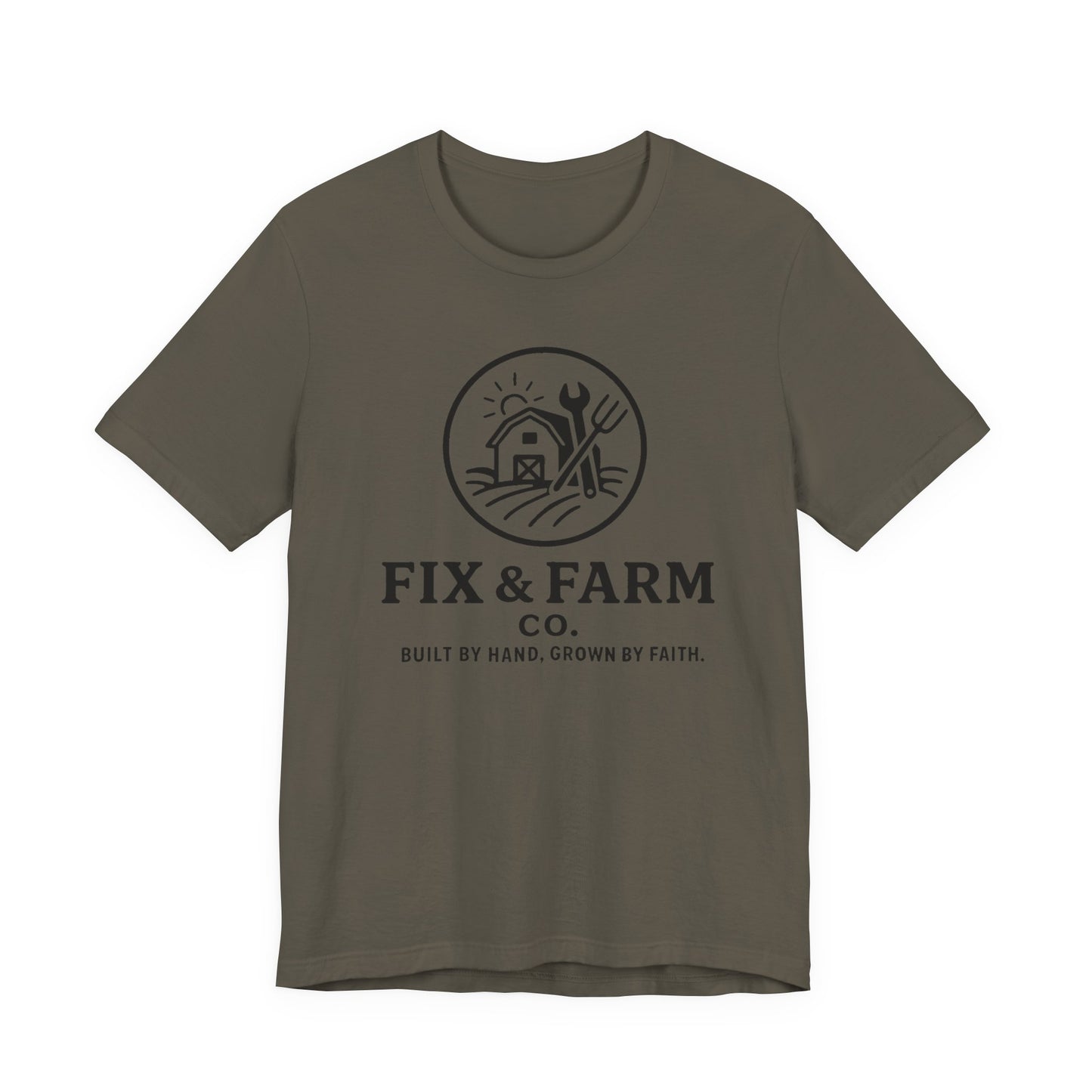 Fix & Farm Co. — Built by Hand, Grown by Faith Farm Tee (Black print)