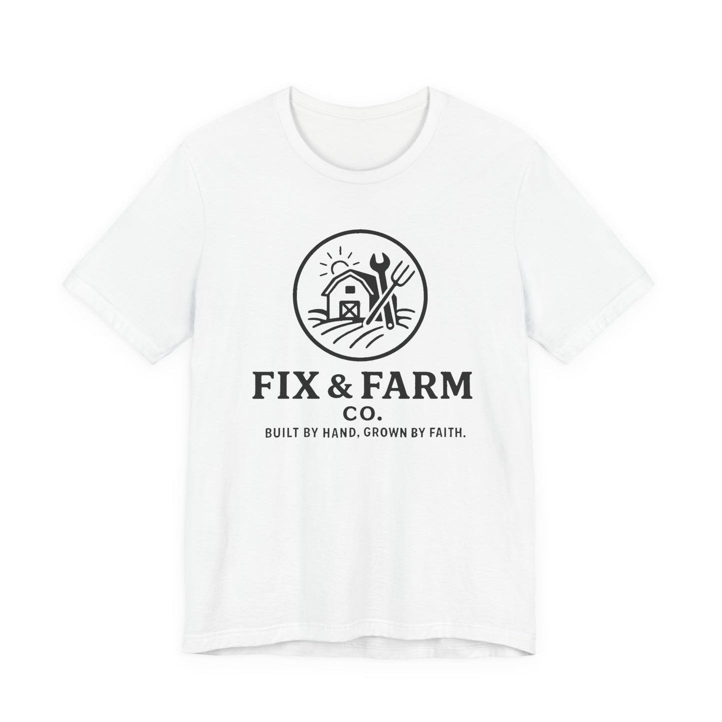 Fix & Farm Co. — Built by Hand, Grown by Faith Farm Tee (Black print)