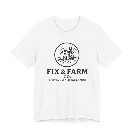 Fix & Farm Co. — Built by Hand, Grown by Faith Farm Tee (Black print)