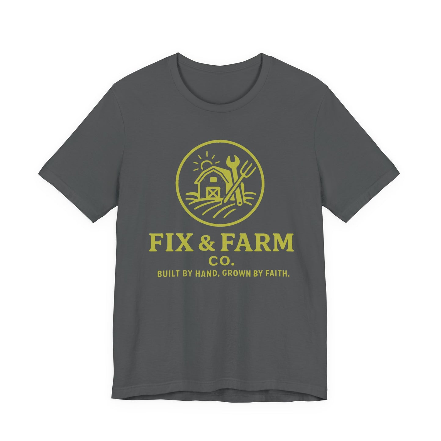 Fix & Farm Co. — Built by Hand, Grown by Faith Farm Tee (Gold Print)