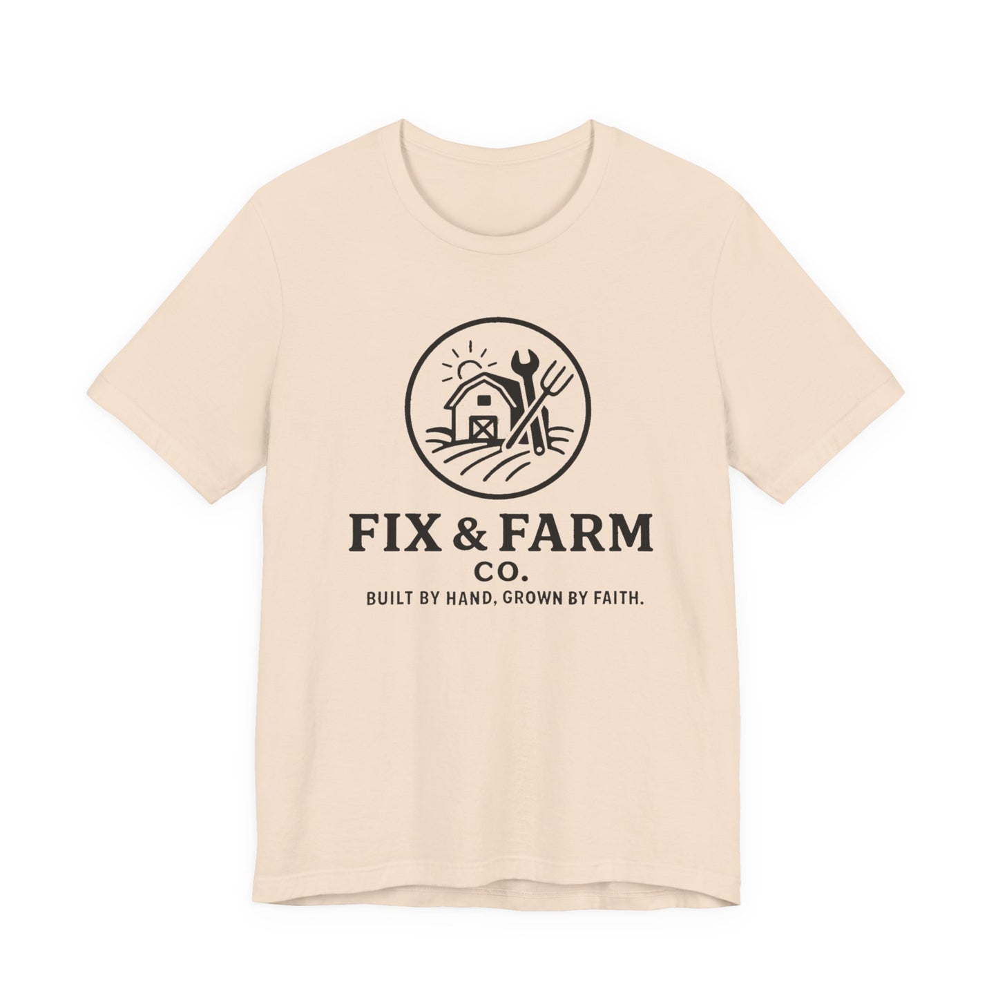 Fix & Farm Co. — Built by Hand, Grown by Faith Farm Tee (Black print)