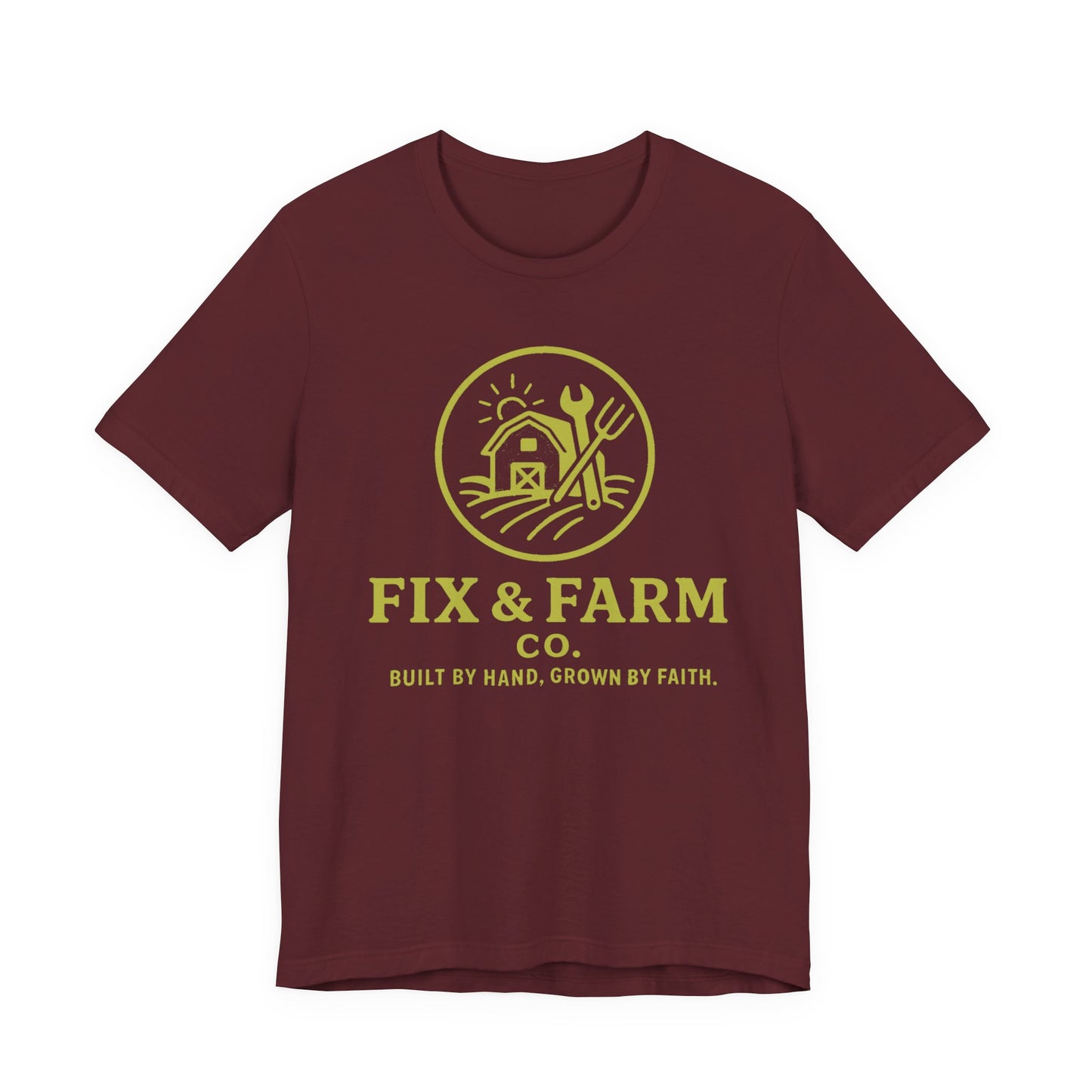 Fix & Farm Co. — Built by Hand, Grown by Faith Farm Tee (Gold Print)